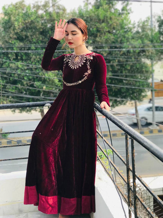 Velvet Anarkali Embroidery Maxi