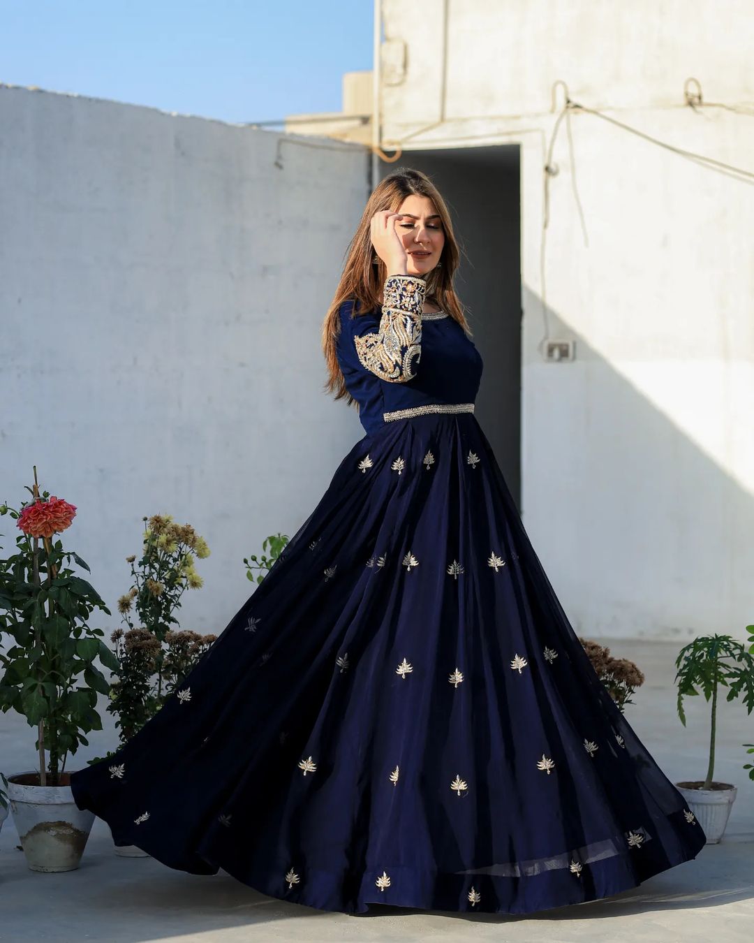 Blue Tilla Embroidery Heavy Flair Maxi