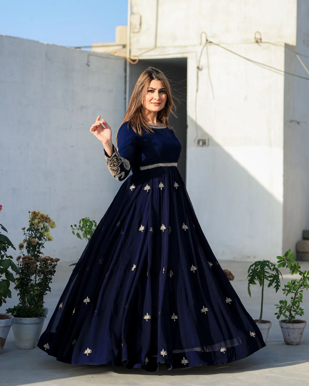 Blue Tilla Embroidery Heavy Flair Maxi