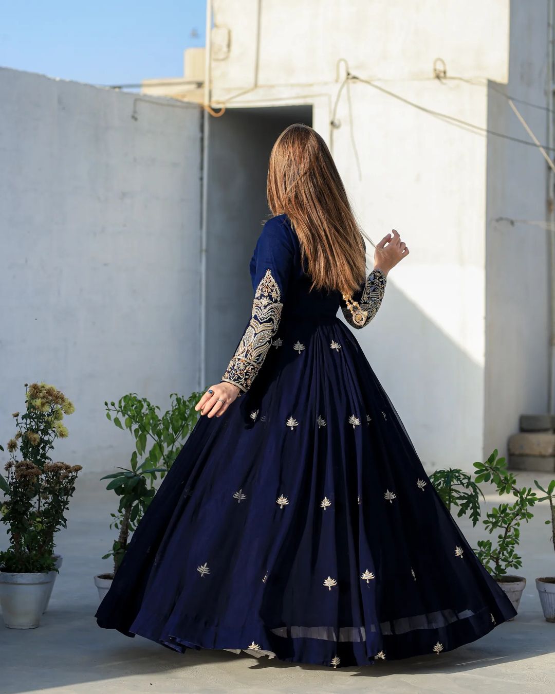 Blue Tilla Embroidery Heavy Flair Maxi