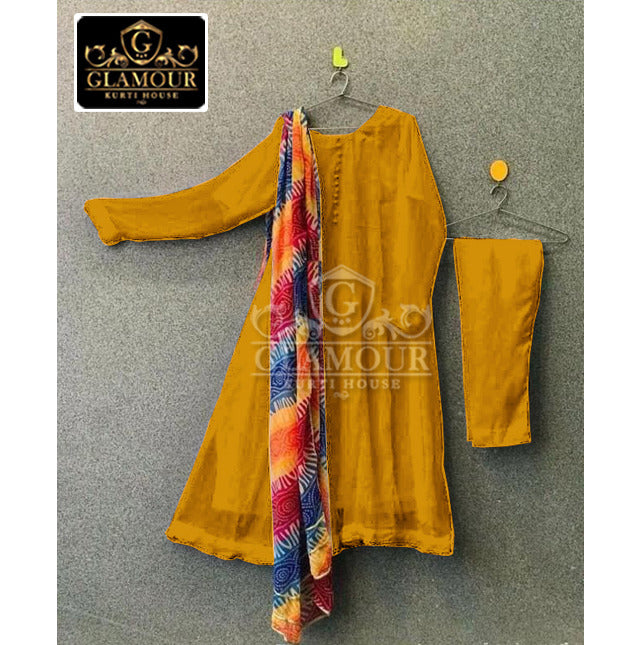 Chiffon Plain Two Piece With Chuniri Dupatta