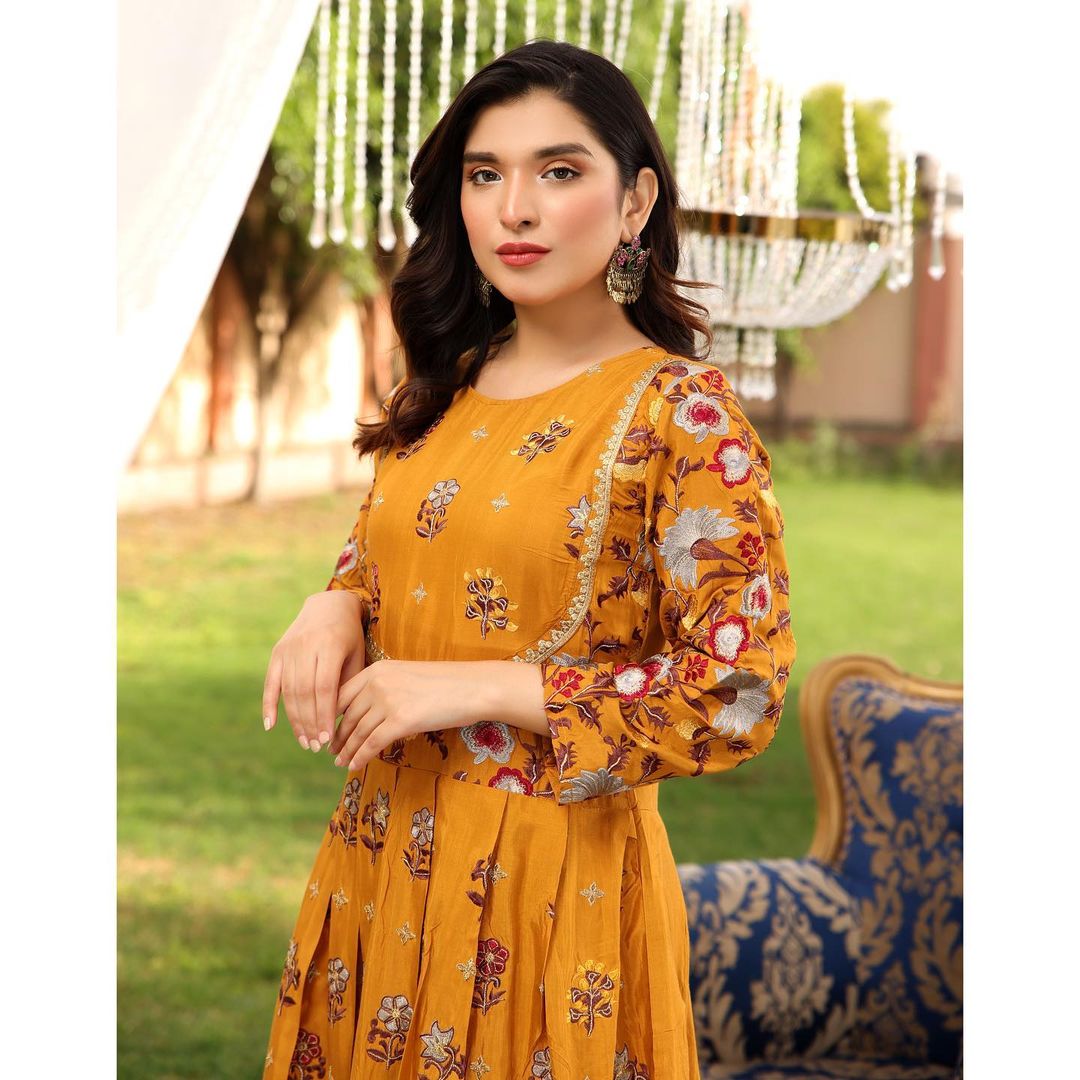 Yellow Multi Flower Embroidery Frock