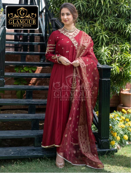 Unrakha Style Stitched Embroidery Three Piece