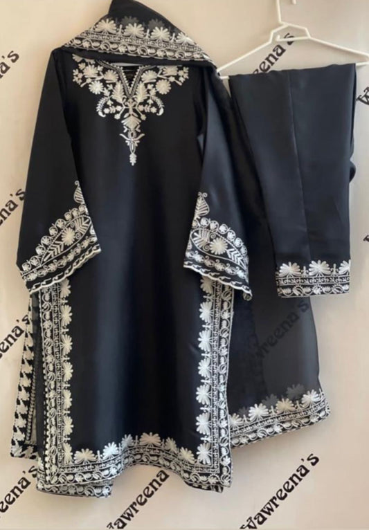 Black AZ Embroidery Three Piece